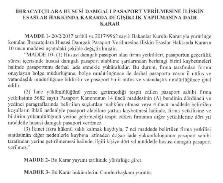 İhracatçılara yeşil pasaportta yeni düzenleme... İade şartı ve kısıtlamalar güncellendi