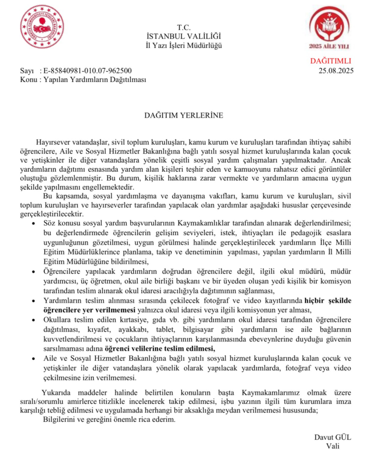 İstanbul Valiliği'nden sosyal yardım dağıtımlarına ayar