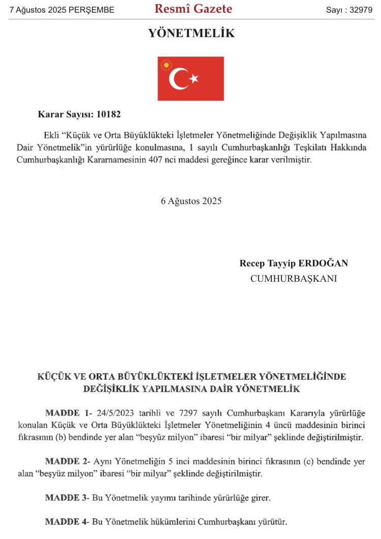 KOBİ tanımında bilanço sınırı 1 milyar TL’ye yükseldi