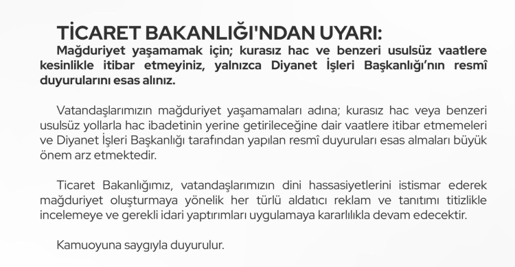 'Kurasız Hac' vaatlerine dikkat! Ticaret'ten aldatıcı reklamlara ceza