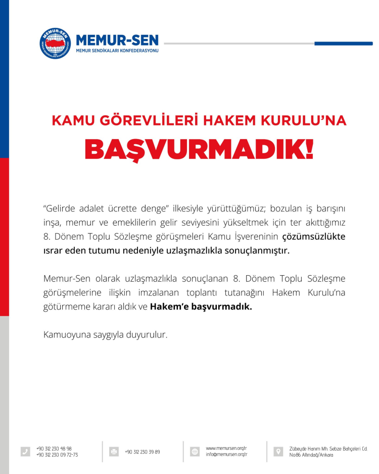 Memur zammında Hakem Kurulu devrede... Memur-Sen başvurmadı!