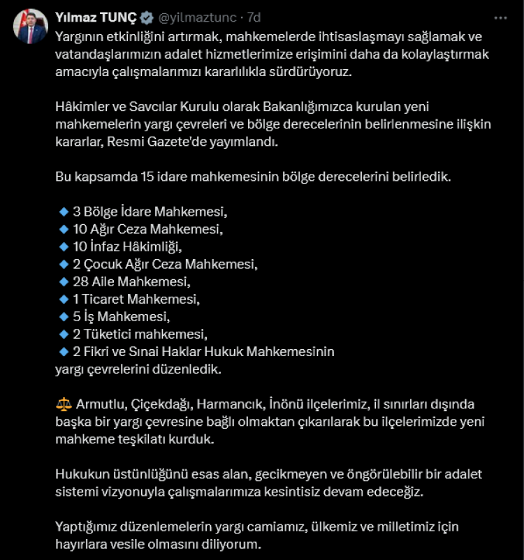 Yeni mahkemelerle yargı etkinliği artıyor... Yeni mahkeme teşkilatları kuruldu