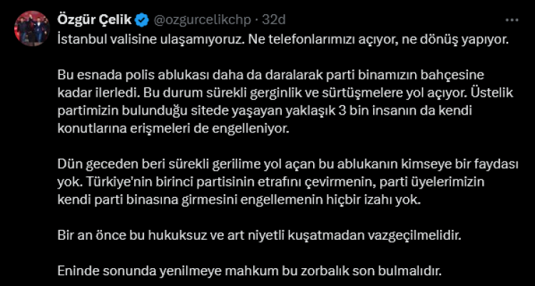CHP'li Özgür Çelik: İstanbul Valisi’ne ulaşamıyoruz!