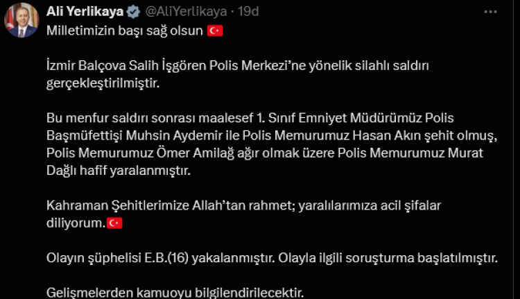 İzmir’de Polis Merkezine saldırı: 2 polis şehit, 2 polis yaralı!