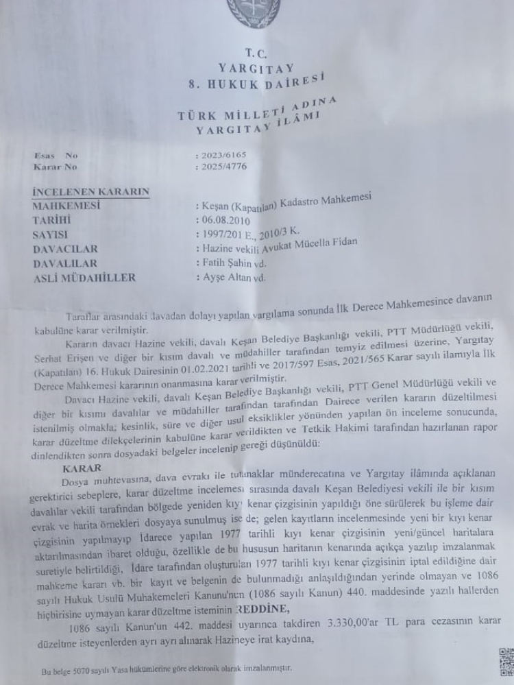 Keşan’daki kadastro davasına Yargıtay’dan onama